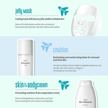 I'M SORRY FOR MY SKIN 8-Step Skincare Travel Essentials Kit, Korean Skin Care Set All in 1, Face Wash, Body Cleansing, Face Moisturizer, Girls Trip and Gift for Women, 8 Products in One (3 set)