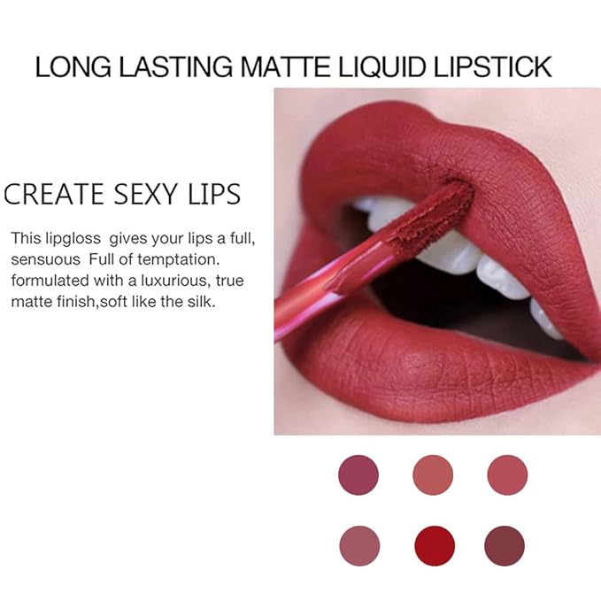 Lipstick Matte Lipstick Liquid Makeup Set, 6Pcs Long-Lasting Long-Lasting