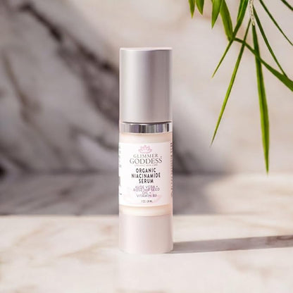 Glimmer Goddess Organic Anti-Aging Serum with Niacinamide Vitamin B3, Tightens Pores, Reduces Wrinkles with 5% Niacinamide: A Miracle for Your Skin, 1 oz