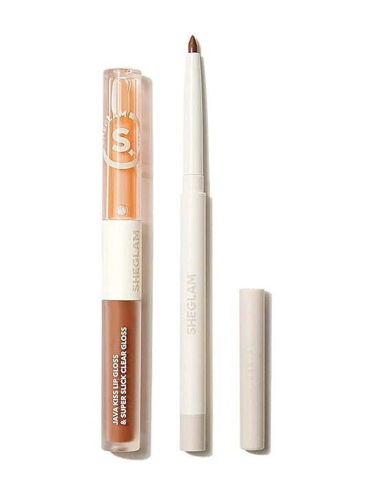 SHEGLAM Soft 90'S Glam 3-In-1 Lip Liner Moisturizing Plant Extracts Long Lasting Liquid Lipstick Plumping Lip Gloss Makeup Set - Moody Taupe