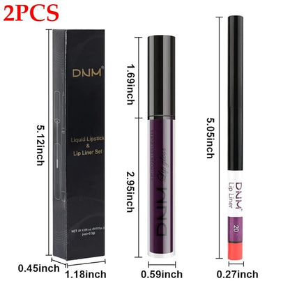 2 Colors Liquid Matte Lipstick and Lipliner Set, Black Purple Lip Tint 24 Hour Waterproof Velvet Nonstick Cup Lipgloss Lip Stain Pigmented Lip Makeup Gift Sets for Girls and Women Labiales19&20