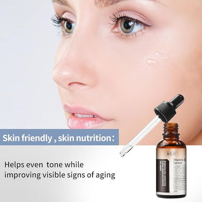 VGO Vitamin C Vitamin E Facial Serum 2.02oz + Eye Repair Cream for Dark Circles & Puffiness 0.5oz