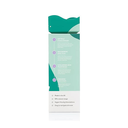 Holiday Heroes Skincare Giftset – 4-Step Regime with Oat Milk Cleanser, Niacinamide Toner, Hyaluronic Acid Serum, Ceramide Face Cream – Vegan, Cruelty-Free, UK Made, Nourishing and Hydrating