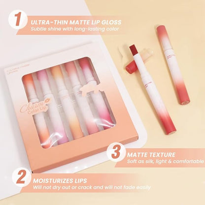 evpct 5Pcs Mauve Orange Brown Rose Dark Ruby Red Matte Velvet Lipstick Set for Women Waterproof Long Lasting Smudge Proof Lip Stain Makeup 24 hour Lip Stain Makeup matte lipstick 24 hours original