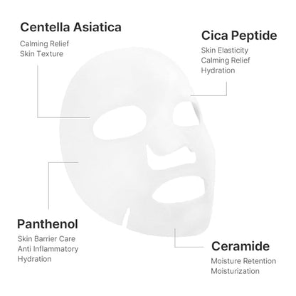 Cica Peptide Mask Cellulose Bamboo Sheet for Soothing Relief Skin Elasticity & Hydration Korean Skincare (10 Pack)