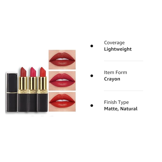 evpct 3Pcs Dark Light Bright Red Silky Velvet Matte Lipstick Pack Sets for Women,Ruby Red Long Lasting Smudge Proof Lip Stain Makeup Sets Kit 24 hours original