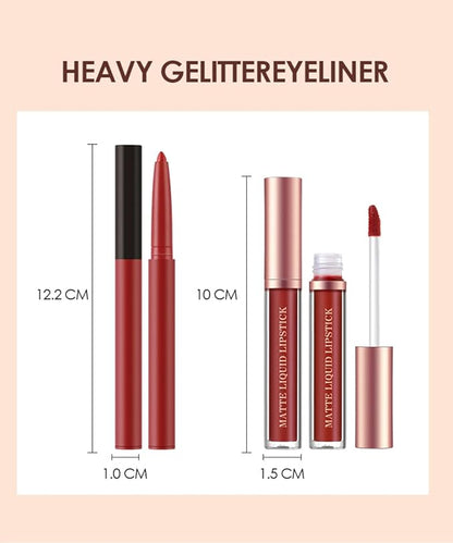 URQT 12pcs Nude Lip Liner and Lipstick Makeup Set, 6 Velvety Matte Liquid Lipsticks + 6 Matching Smooth Lip Liner One Step Lips Makeup Kits Waterproof Long Lasting Matte Lipstick Gift Set (SetC, 12)