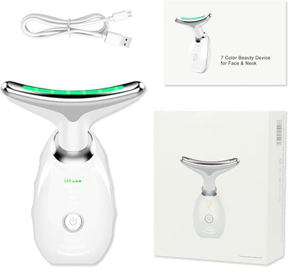 Facial Beauty Device, Face Massager Tool for Skin Care, Based on Triple Action LED, Thermal, and Vibration Technologies, Red and Blue LED Light, 7 Color Led Face and Neck Massager for Home Use