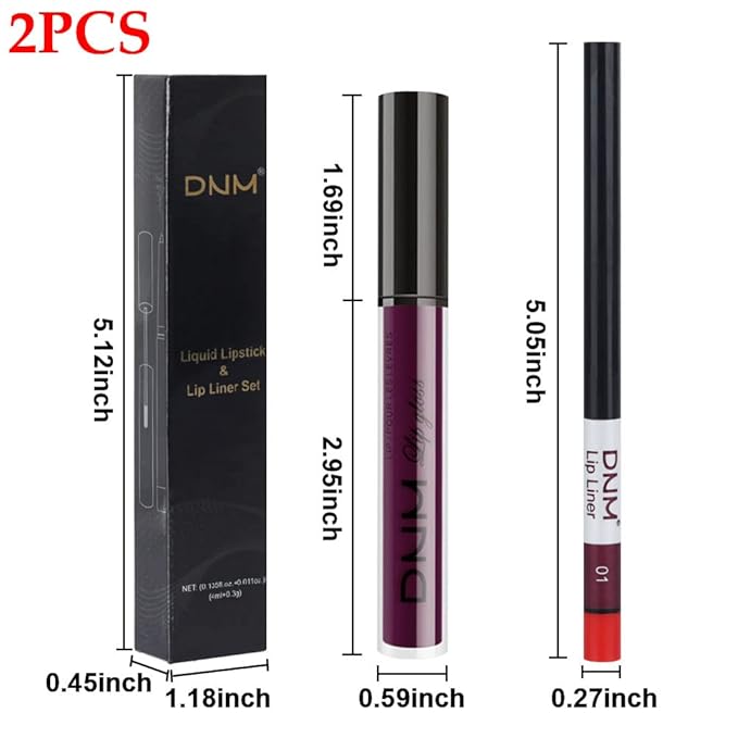 BINGBRUSH 2 Colors Liquid Matte Lipstick and Lipliner Set, Rose Red Purple Lip Tint 24 Hour Waterproof Velvet Nonstick Cup Lipgloss Lip Stain Pigmented Lip Makeup Gift Set 01&02