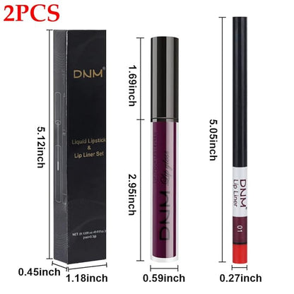 BINGBRUSH 2 Colors Liquid Matte Lipstick and Lipliner Set, Rose Red Purple Lip Tint 24 Hour Waterproof Velvet Nonstick Cup Lipgloss Lip Stain Pigmented Lip Makeup Gift Set 01&02