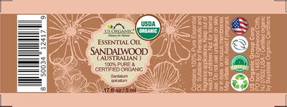 US Organic 100% Pure Sandalwood Essential Oil, USDA Certified Organic, Steam Distilled, Santalum Spicatum, Premium Quality, Woody Scent, Ideal for Diffuser, Massage & Skincare, from Australia (5 ml)