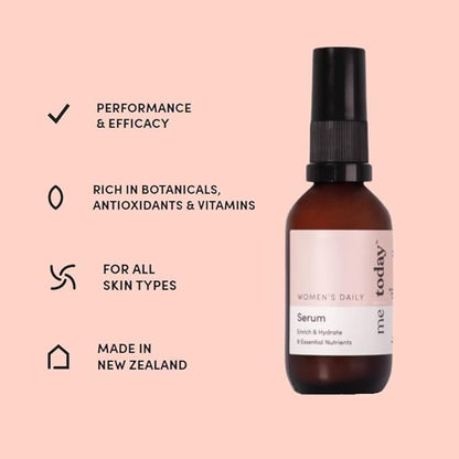 Women's Daily Serum, 30ml, Hydrate and Refine with CoQ10, Vitamin B3 and B5, Ginseng and Cranberry, Natural Ingredients, Vegan
