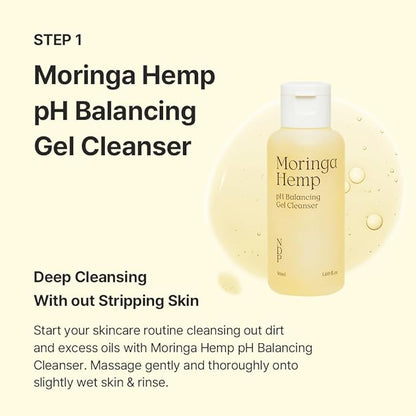 Travel Kit - Mini Travel Size Skincare Essentials - Moringa Hemp Gel Cleanser, Green Caper Toner Essence, Cica Bio-Placenta Cream, B9 Tone-Up Cream (4 items)