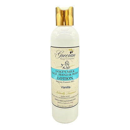 Organic Clean Beauty Goat's Milk Lotion in Vanilla - 8 oz All Natural Goats Milk Lotion for Women and Men, Enriched with Essential Oils, Body Moisturizer for Everyday Use