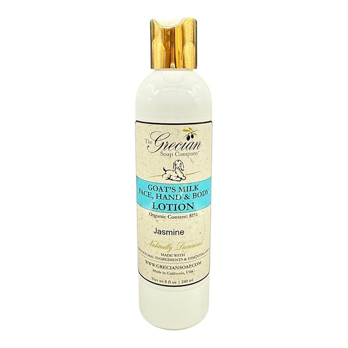 Organic Clean Beauty Goat's Milk Lotion in Jasmine - 8 oz All Natural Goats Milk Lotion for Women and Men, Enriched with Essential Oils, Body Moisturizer for Everyday Use