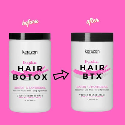KERAZON Intensive Brazilian Hair BTX Treatment 32oz 946ml For All Hair Types, Thermal Activated Hair Mask Damaged Dry Repair and Long Lasting Volume And Frizz Control. Salon Size Packaging may vary.