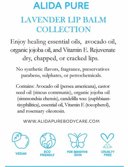 Lavender Lip Balm, Cruelty Free, Vegan Lip Balm Set, Beeswax Free, with Avocado Oil, Organic Jojoba Oil, and Vitamin E, Natural Moisturizer for Dry, Chapped, or Cracked Lips, 3 Tube Set