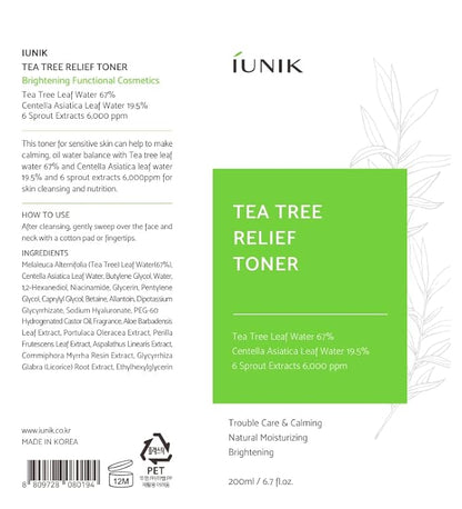 iUNIK Tea Tree Relief Face Toner 6.7 Fl Oz + Tea tree Relief Facial Serum 1.71 Fl Oz + Calendula Complete Deep Cleansing Oil, 6.7 Fl Oz –