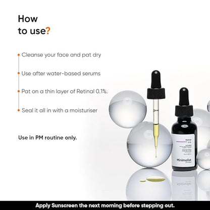 Minimalist Retinal 0.1% Face Serum | Reduces Fine Lines & Wrinkles | Enriched with Bakuchiol & Squalane | Anti-Aging & Hydrating Formula | For All Skin Types | 0.68 Fl Oz/ 20 ml