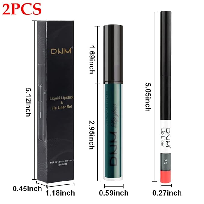 2 Colors Liquid Matte Lipstick and Lipliner Set, Blue Green Lip Tint 24 Hour Waterproof Velvet Nonstick Cup Lipgloss Lip Stain Pigmented Lip Makeup Gift Sets for Girls and Women Labiales21&23