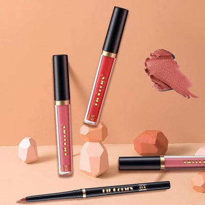 BINGBRUSH 3 Colors Liquid Matte Lipstick and Lipliner Pack Set, Lip Tint Long Lasting 24 Hour Waterproof Velvet Nonstick Cup Lipgloss Lip Stain Pigmented Lip Makeup Gift Sets