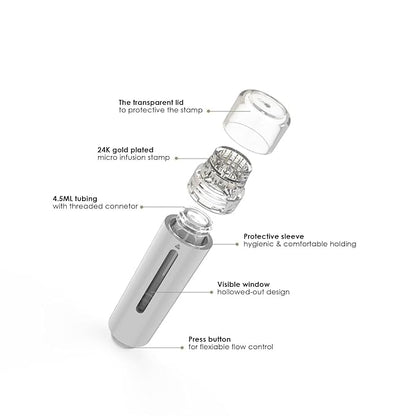 AQUA STAMP 2-in-1 Titanium Derma Stamp | 0.25mm Gold Micro Needles | Manual Microneedling Tool for Face Lips Scalp Care | Portable Serum Applicator with Storage Tube