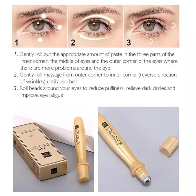 24K Gold Anti-Wrinkle Smoothing Under Eye Cream for Dark Circles, Puffiness, Eye Bag, Anti Aging Correxion Line Daily Cream with Hyaluronic Acid, 15 ML (1)