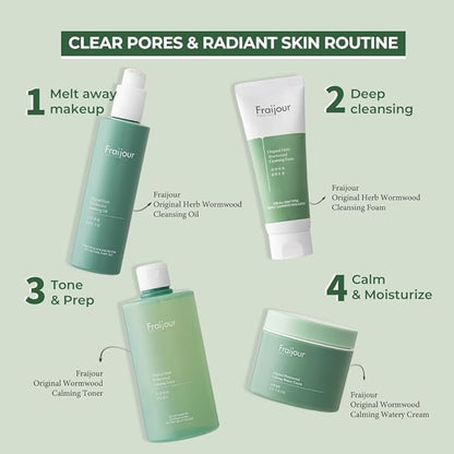 Herb Wormwood Cleansing Oil – Korean Deep Cleansing Makeup Remover & Pore Minimizer for Oily, Acne-Prone Skin, AHA BHA Exfoliation, Olive & Jojoba Oils, Lightweight, 7.1 fl.oz.
