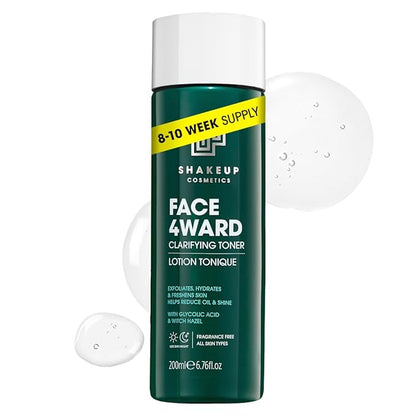 Mens Oil Control 4-Piece Skincare Set, for Oily & Acne Skin, including a Face Scrub, Skin-Clearing Toner, Light Moisturiser, plus a Wash Bag. Aka. SHAKEUP OIL CONTROL POWER PACK