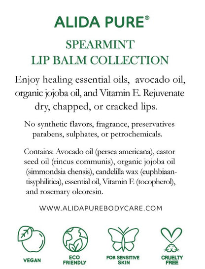 Spearmint Lip Balm Collection, Vegan Lip Balm Set, Beeswax Free, with Avocado Oil, Organic Jojoba Oil, and Vitamin E, Natural Moisturizer for Dry, Chapped Lips, 3 Tube Set