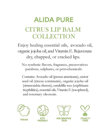 Citrus Lip Balm Collection, Vegan Lip Balm Set, Bees Wax Free, Coconut Oil Free, Avocado Oil, Organic Jojoba Oil, Vitamin E, Natural Moisturizer For Dry Cracked Lips, 3 Tube Set