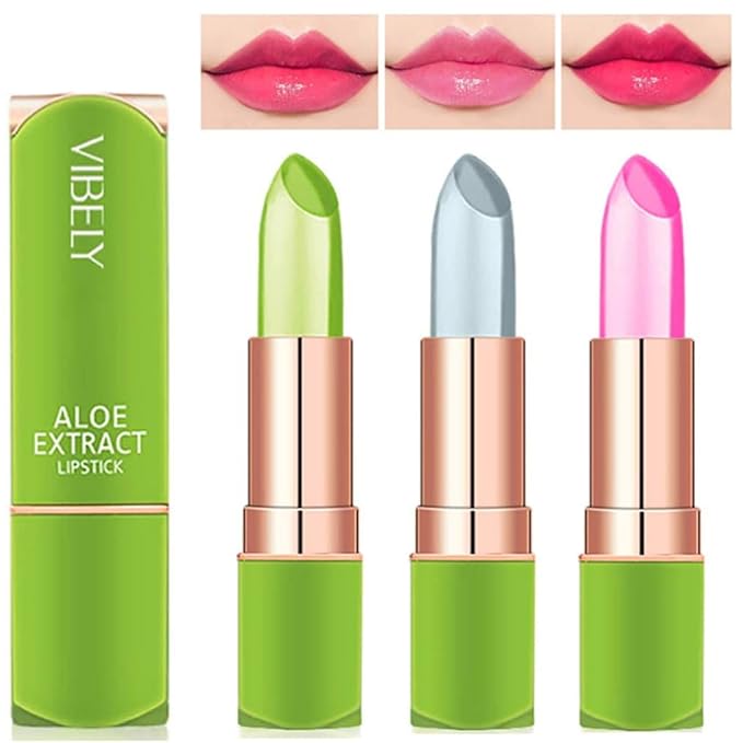 Dulele 3 Colors Hydrating Aloe Vera Lipsticks, Magic Temperature Color Changing Long Lasting Lip Balm Set, Organic Moisturizing Crystal Jelly Lip Tint Balm