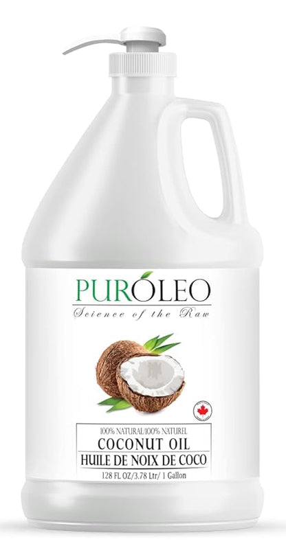 PUROLEO Fractionated Coconut Oil 128 Fl Oz/3784 ML (Packed In Canada) 100% Natural and odorless Moisturizer & Carrier Oil l Hair Skin Body, Aromatherapy, Massage, Makeup Remover