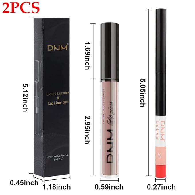 BINGBRUSH 2 Colors Liquid Matte Lipstick and Lipliner Set, Nude Lip Tint 24 Hour Waterproof Velvet Nonstick Cup Lipgloss Lip Stain Pigmented Lip Makeup Gift Sets for Girls and Women Labiales33&34