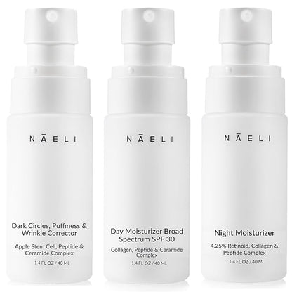 NAELI Moisturizer Skincare Collection (3-count) Anti Aging Retinol Cream + Collagen SPF 30 + Apple Stem Cell Eye Cream