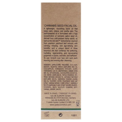 GA-DE Botanic Cannabis Seed Facial Oil - Lightweight Nourishing Face Oil - with Grapeseed Oil, Silk Touch Elixir Complex, and Vitamin E - 1 oz