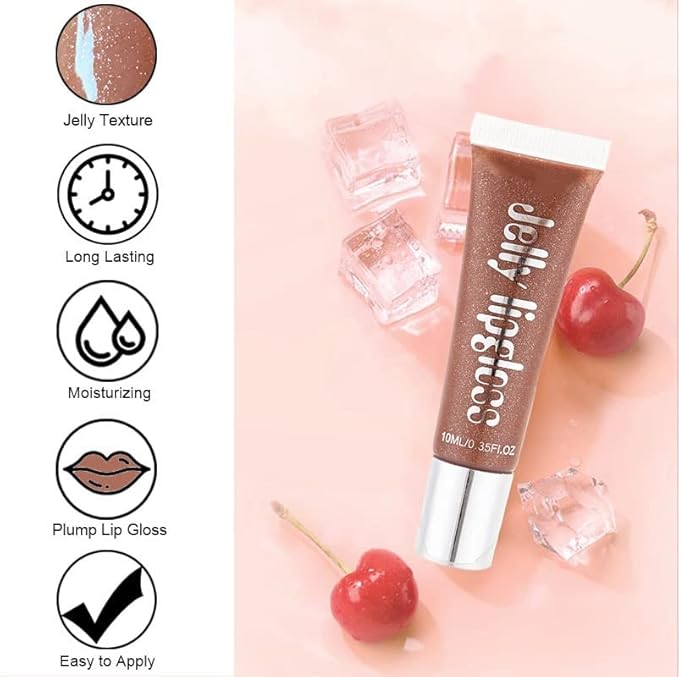 Hydrating Shimmer Lip Gloss - Plumping Lip Gloss - Waterproof & Long Lasting Glossy Lip Gloss - Non-Sticky Shiny Lightening Lip Gloss - Moisturizing Juicy Lip Gloss for Woman (Brown)