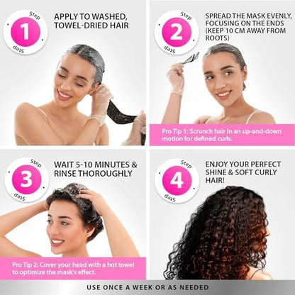 SUNATORIA Curly Hair Mask - Deep Conditioner for Curly Hair - Natural Argan & Keratin Hair Treatment Mask - 8.5 Fl Oz - Repair, Hydrate, Moisturize Dry, Damaged, Wavy & Frizzy Hair