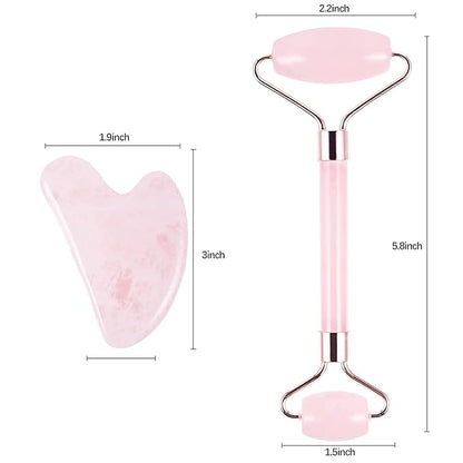 Jade Roller and Gua Sha Set - Natural Rose Quartz Face Roller- Face Massager Kit, Facial Jade Stone Roller for Skin Care, Eyes, Neck