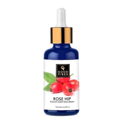 Good Vibes Rosehip Face Serum with Vitamin E | Hydrating Serum for Reducing Dark Circle & Spots | Ideal for Dry & Dehydrated Skin | 1.01 Fl Oz/30ml