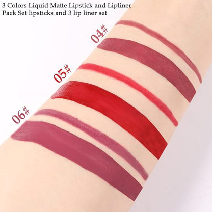 BINGBRUSH 3 Colors Liquid Matte Lipstick and Lipliner Pack Set, Lip Tint Long Lasting 24 Hour Waterproof Velvet Nonstick Cup Lipgloss Lip Stain Pigmented Lip Makeup Gift Sets
