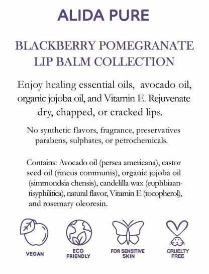 Blackberry Pomegranate Lip Balm Collection, Vegan Lip Balm Set, Beeswax Free, with Avocado Oil, Organic Jojoba Oil, and Vitamin E, Natural Moisturizer for Dry, Chapped Lips, 3 Tube Set