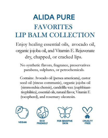 Favorites Lip Balm Collection, Vegan Lip Balm Set, Bees Wax Free, Coconut Oil Free, Avocado Oil, Organic Jojoba Oil, Vitamin E, Natural Moisturizer For Dry Cracked Lips, 3 Tube Set