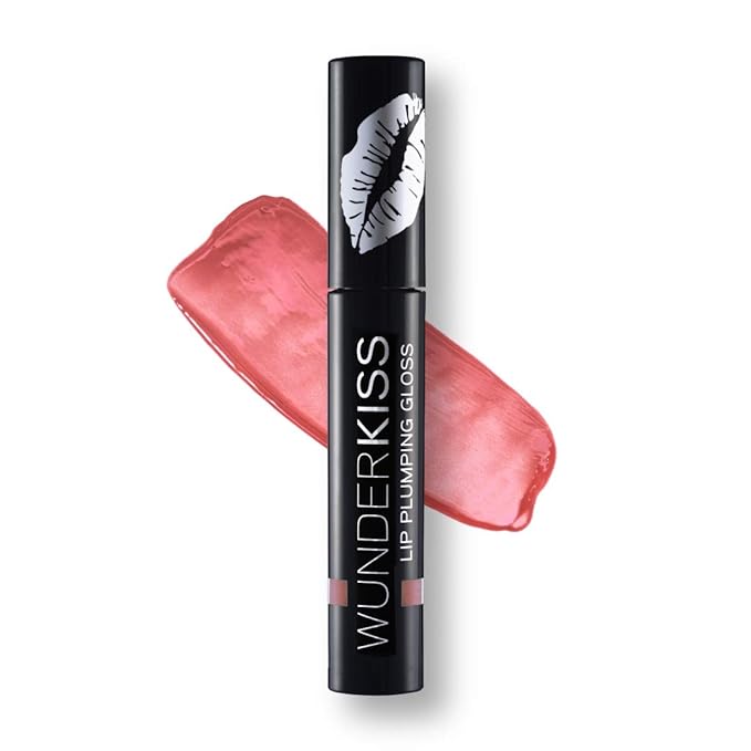 WUNDERBROW LIPS Makeup Lip Plumping Lip Gloss Pink With Collagen and Hyaluronic Acid For Natural Glossy Plumper Lips Wunderkiss 0.135 Fluid Ounce, Rose, 1 Count