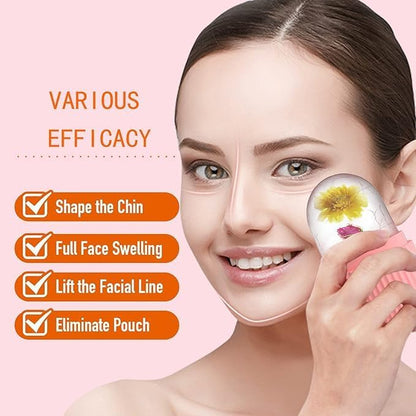 Ice Cube Facial Massager with Reusable Silicone Mold, Naturally De-Puff Eyes and Reduce Migraines, Made with Food Grade Silicone, BPA Free, BPS, Latex Free and Other Chemical (Rose Pink Two Tone)