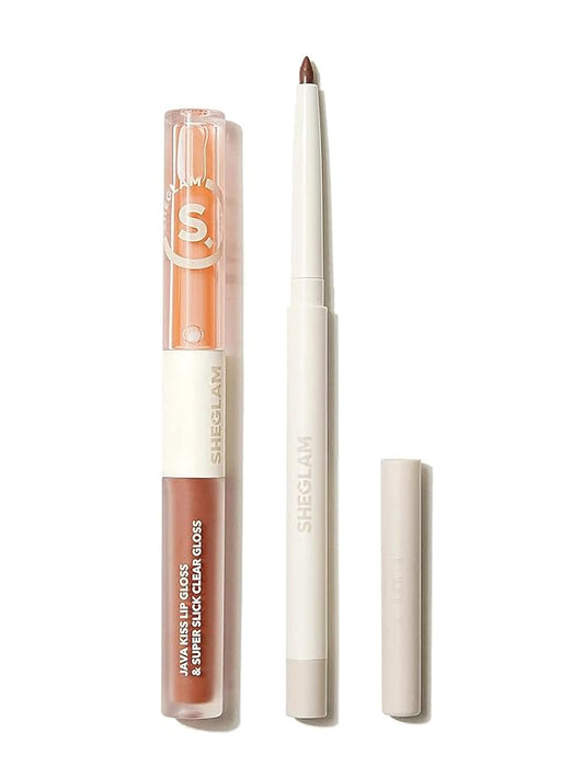 SHEGLAM Soft 90'S Glam 3-In-1 Lip Liner Moisturizing Plant Extracts Long Lasting Liquid Lipstick Plumping Lip Gloss Makeup Set - Pouty Nude