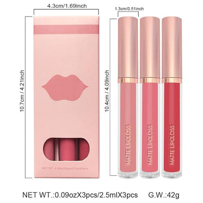 3 Pcs Matte Liquid Lipstick Makeup Set, Waterproof Quick-drying