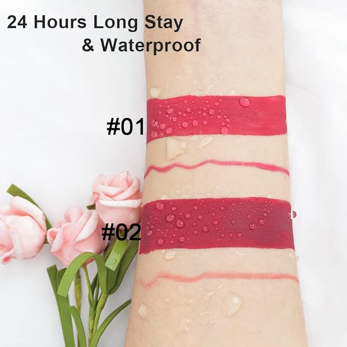 2 Colors Liquid Matte Lipstick and Lipliner Pack Set, Lip Tint Long Lasting 24 Hour Waterproof Velvet Nonstick Cup Lipgloss Lip Stain Pigmented Lip Makeup Gift Sets for Girls and Women Labiales