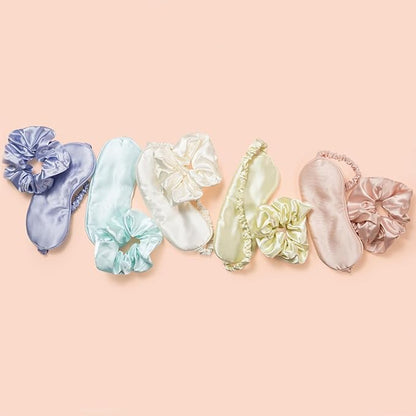 Vegan Silk Sleep Set, Silky Pillowcase with Large Scrunchie and Eye Mask for Hair and Skin, Self Care Essential Satin Night Routine Kit (Blush Color)