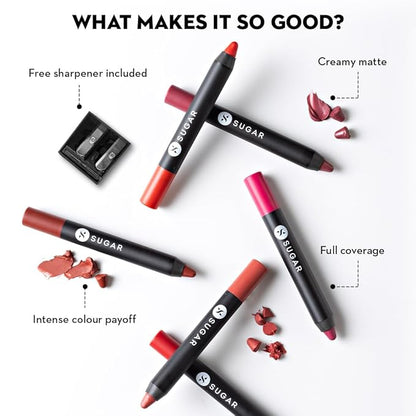 SUGAR Cosmetics Matte As Hell Crayon Lipstick36 Veronica Mars (Brown Toned Burnt Orange) with SharpenerHighly pigmented, Creamy Texture, Long lasting Matte Finish